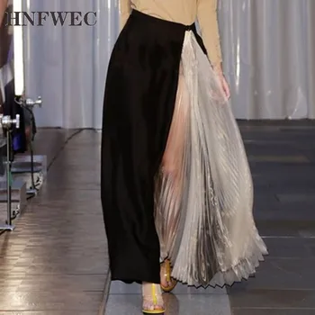 

Europe Fashion Women Pleated Skirt Stitched Mesh Wild Casual Ladies Skirts Summer New 2020 Skirts Female Y331