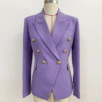 

2020 Europe America Female Blazer Classic Double Breasted Lion Head Buckle Slim Fit Jacket Violet