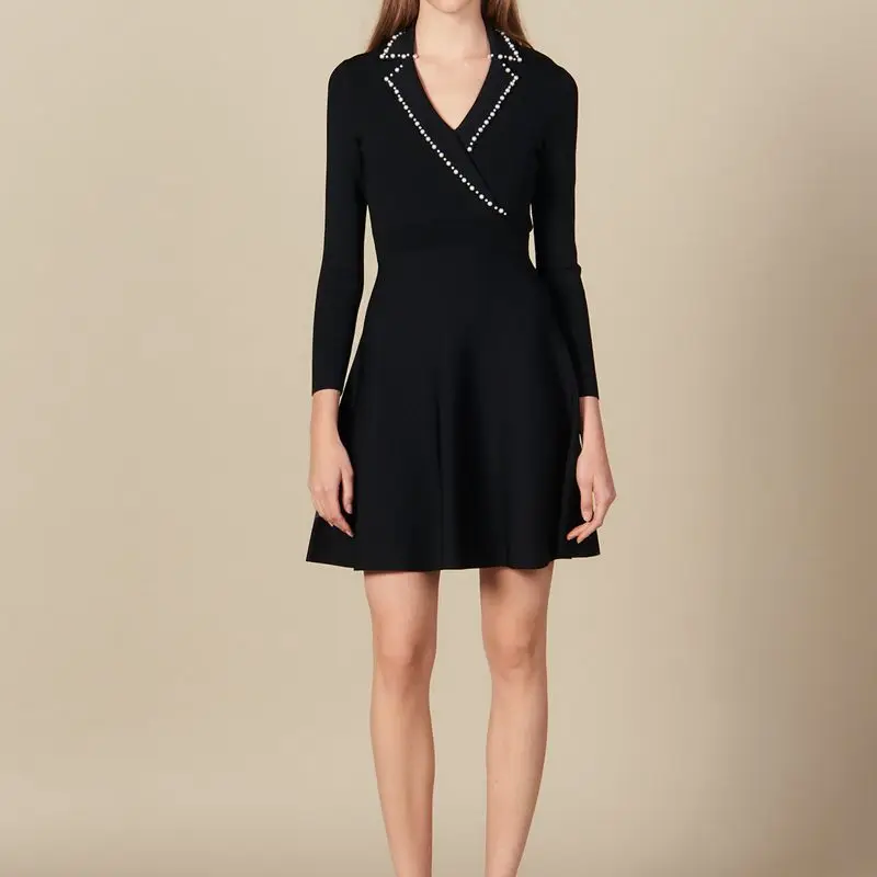 

Elegant Women Black Dress Designer 2019 New Beading Short Dresses