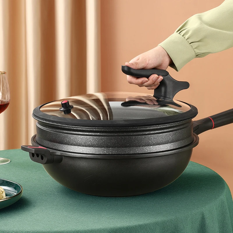 High Capacity Pots Induction Cooker Wok Home Kitchen Multi function Cookware Steak Frying Non