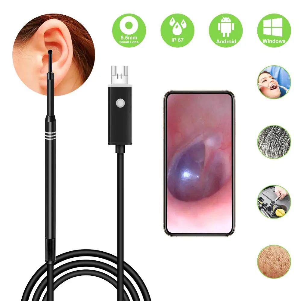 2 в 1 USB HD визуальный инструмент для ухода за ушами очиститель ложка 5 мм