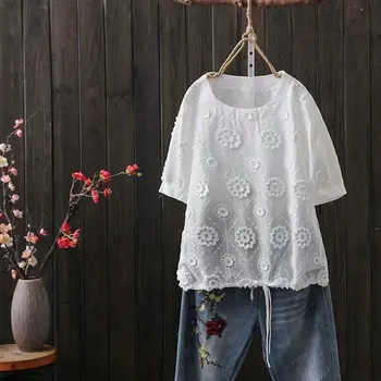 

KYQIAO blusas mujer de moda 2020 ropa de mujer plus size women white embroidery cotton solid blouse shirt