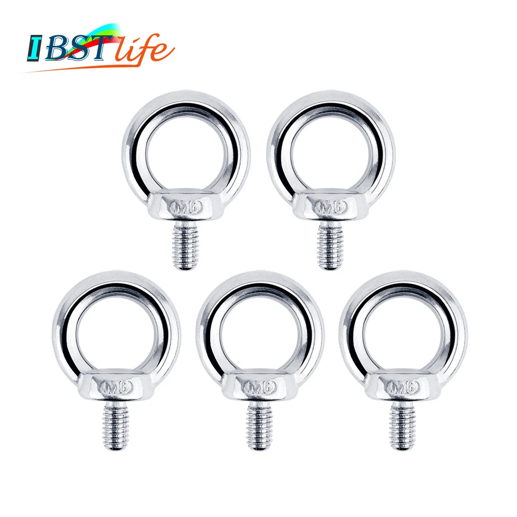 

5PCS DIN580 M6 Eye Bolt 304 Stainless Steel Marine Lifting Eye Screws Ring Loop Hole for Cable Rope Eyebolt Boat Acceories