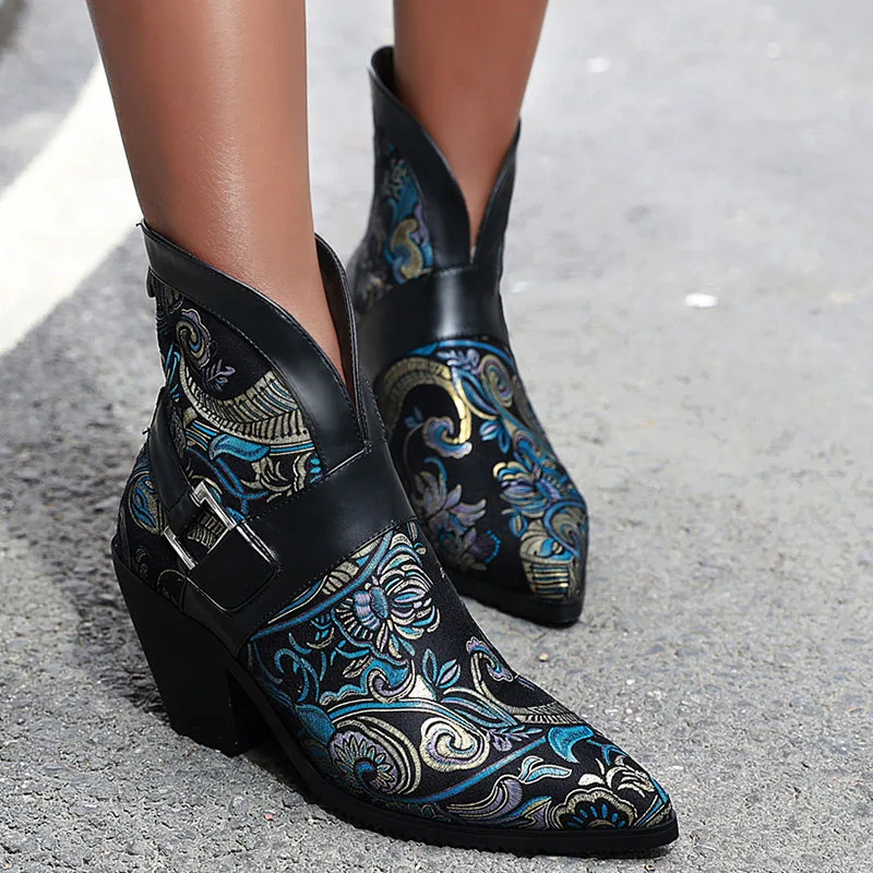 Новые осенне зимние женские ботильоны с цветочным принтом большие размеры 12