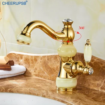 

Bathroom Basin Sink Rose Gold Faucets Hot Cold Water Mixer Copper Tap Deck Mount 360 Degree Rotation Luxury Jade Faucet Torneira