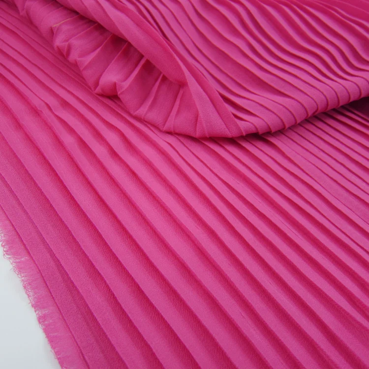 

3 Meters 150CM 59" Wide Hot Pink Ruffled Pleated Pearl Chiffon Fabric Dress Clothes Cloth Materials DIY Sewing Craft LX148