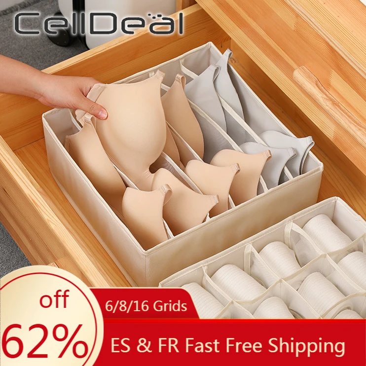 

CellDeal 6/8/16 Grids Practical Foldable Underwear Storage Box Bras Socks Drawer Organizer Multi-function Home Storage Organizer