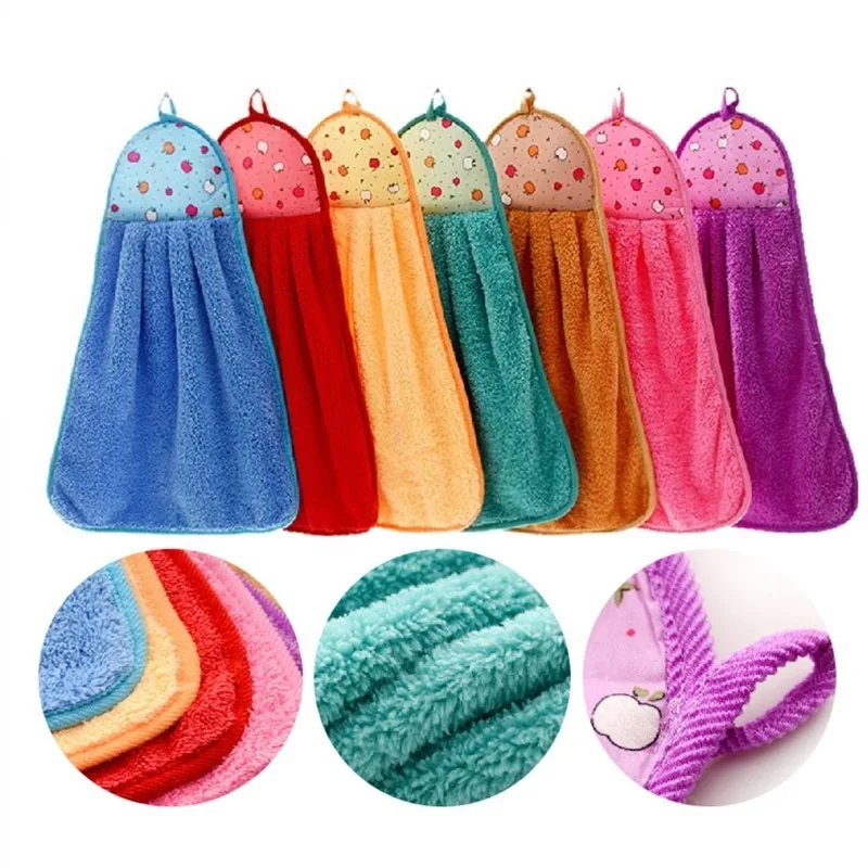 1pcs Hand Towel Plush Nursery Hanging Kitchen Bathroom Thick Soft Cloth Wipe Towel Cotton Non-oil-Stick Dish Washing Quick-dry cotton towel