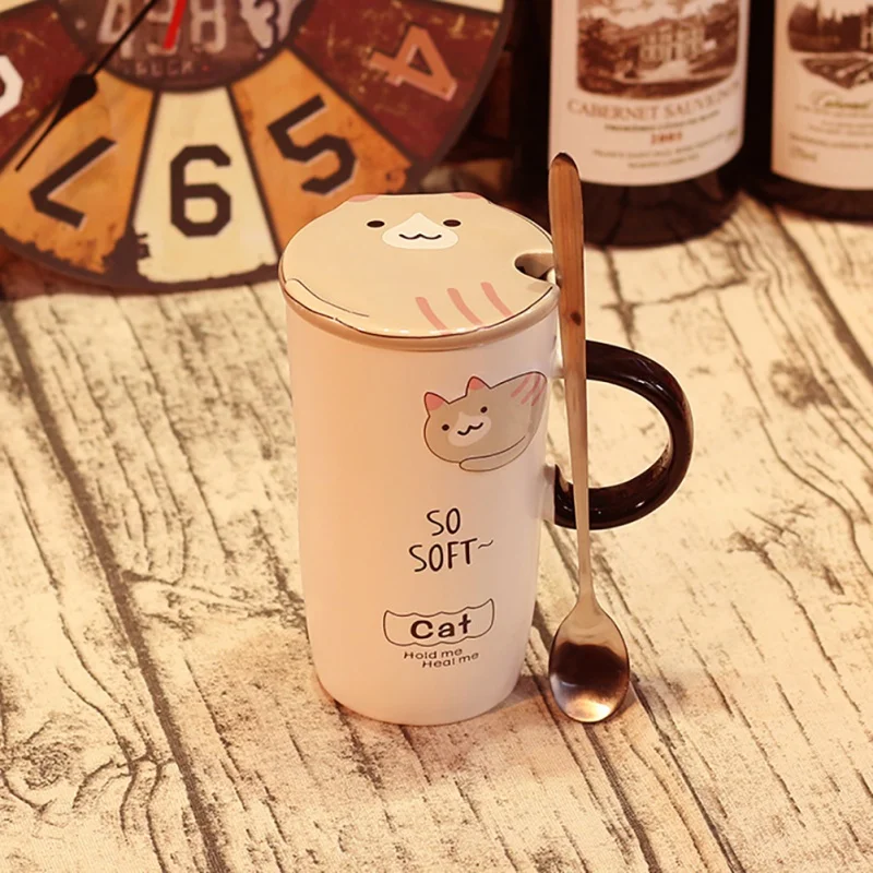 buy Coffee Mike Office Cup With Cover amp;Spoon Cute Cartoon Pattern Cup Concise Ceramic Water Mugs
