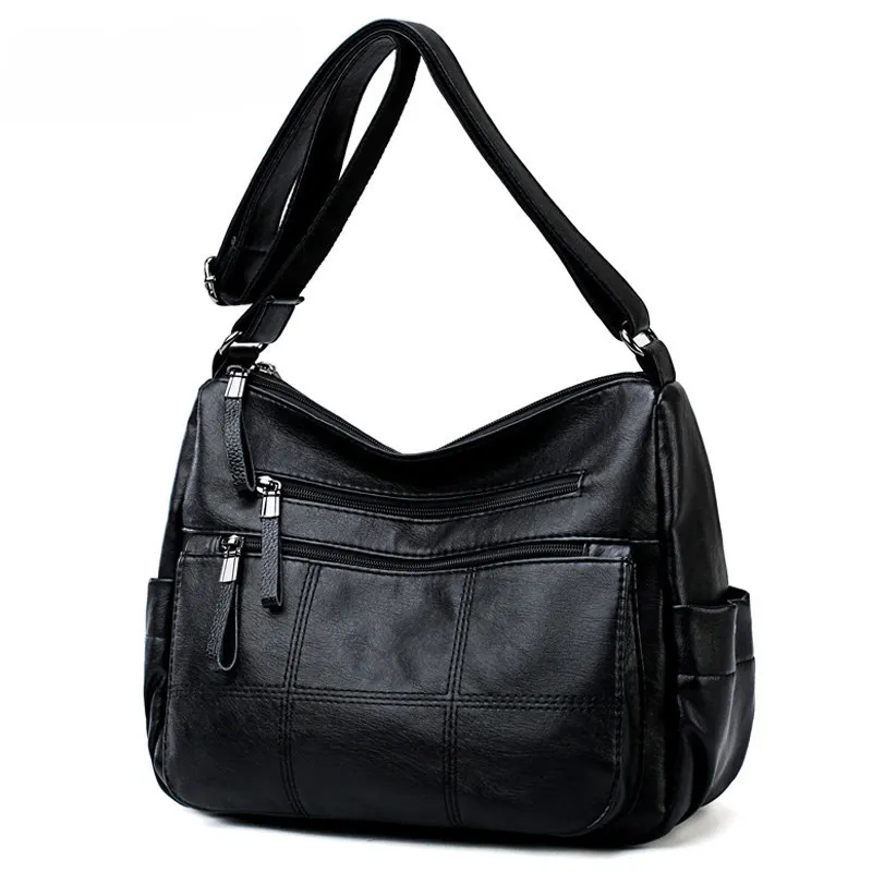 Дизайнерские роскошные женские сумки, женские сумки через плечо для женщин, мягкие кожаные сумки через плечо для леди - Цвет: Black