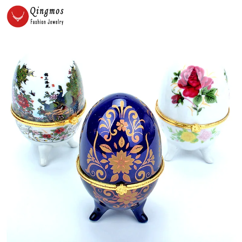 Qingmos Multicolor China Ceramics 50*70mm Egg Multi Purpose Box for Jewelry Displays with Jewelry Box Gift Porcelain Box box17