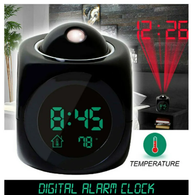 

Digital Alarm Clock LED Projector Temperature Thermometer Desk Time Date Display Projection Calendar USB Charger Table Clock