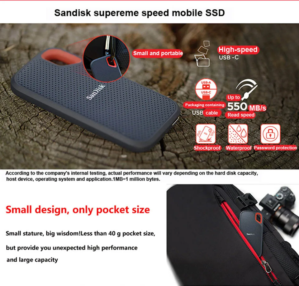SanDisk E60 внешний SSD 250 ГБ 500 Гб Экстремальный портативный внешний жесткий диск USB 3,1 HD твердотельные диски жесткий диск 1 ТБ 2 ТБ диск