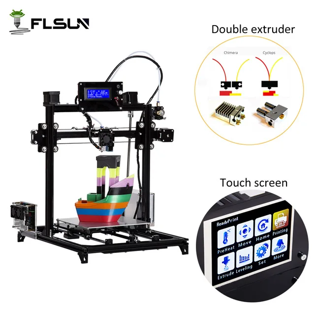 3D принтер Flsun I3 большого размера с сенсорным экраном двойной экструдер