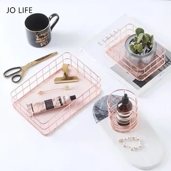 

JO LIFE Nordic Style Cosmetic Brushes Holder Organizer Rectangle Metal Basket Storage Household Office Desk Toiletry Baskets
