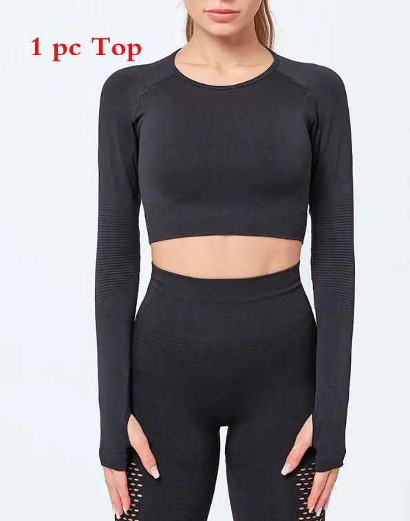 Top CX7015-black Женская Бесшовная майка с длинным рукавом для йоги, тренажерного зала, спорта, фитнеса - Цвет: Top CX7015-black