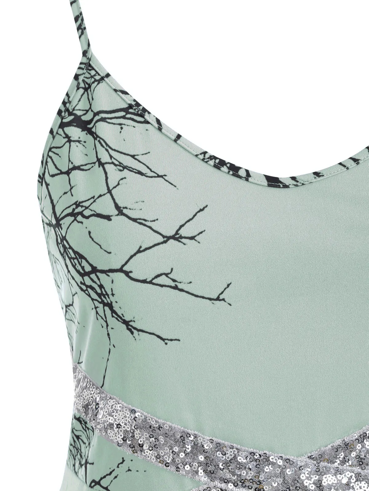ROSEGAL Plus Size Tree Print Sequin Halloween Cami Dress Spaghetti Strap Tree Cami Dress Mid-Calf Sleeveless A-Line Casual Dress