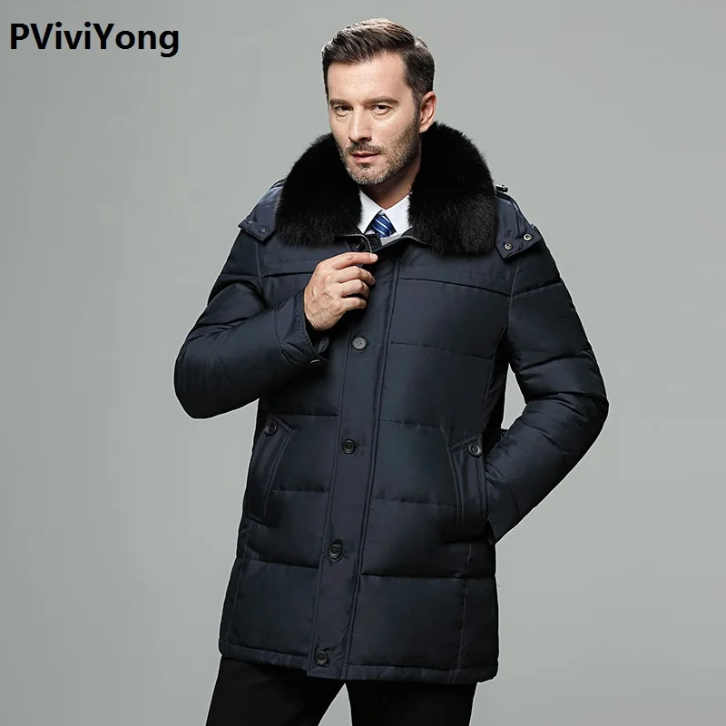 PViviYong Новая высококачественная куртка-пуховик из белого утиного пуха с воротником для среднего возраста и пожилых людей Зимнее пальто, парки 687