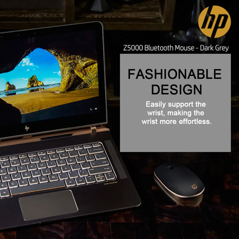 Hp, беспроводная Bluetooth мышь для ноутбука, бесшумная тонкая мышь, 1600 dpi, оптическая мышь для ПК, компьютера, портативная, офисная, эргономичная, Mause