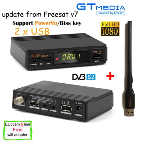 Freesat v7s/GTMEDIA V7S HD DVB-S2 HD спутниковый ресивер Поддержка PowerVu Biss ключ Ccamd Youporn free sat v7 wifi av опционально - Цвет: V7S WIFI euccam