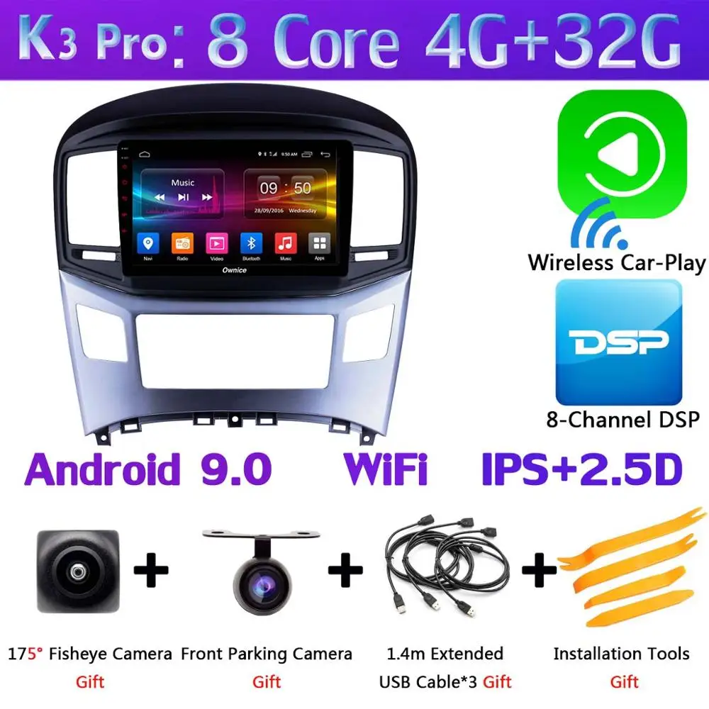 K3 Pro CarPlay 360 ° панорамный 4G SIM Android 9,0 4G+ 64G gps радио CarPlay SPDIF DSP Автомобильный плеер для hyundai H1Grand Starex - Цвет: K3 Pro CarPlay