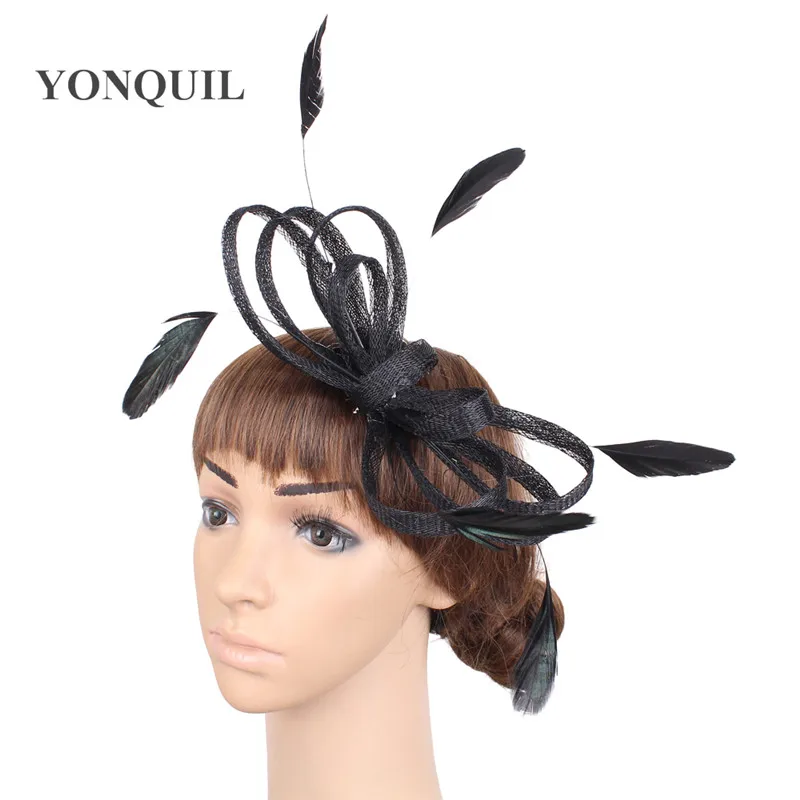 Formal dress wedding occasion fascinator hat hair clip bridal fashion hoops headwear hair pin race derby show fedora accessory - Цвет: Черный