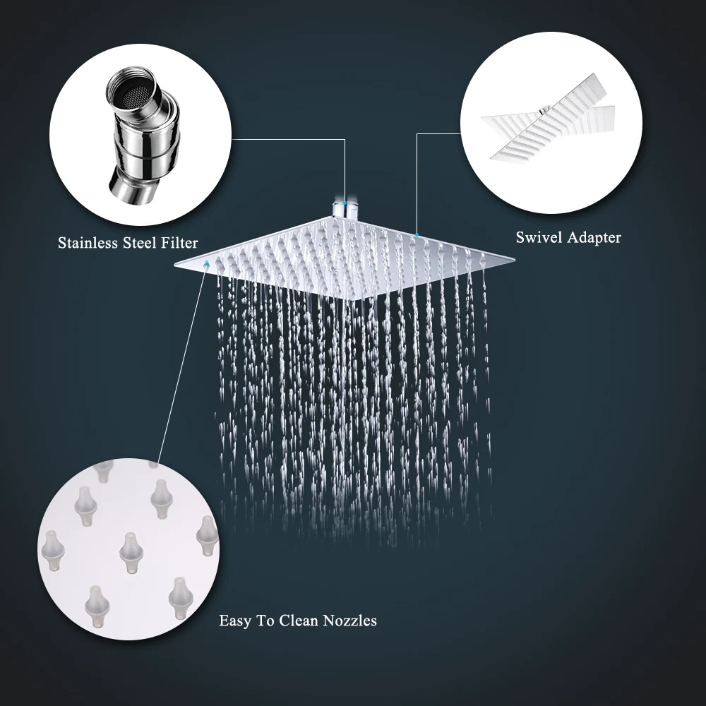 

Hot New Bathroom Shower 12" 2mm Ultra Thin Shower Head Chrome Finish Square Rainfall Shower Spray Sprinkler Head chuveiros para