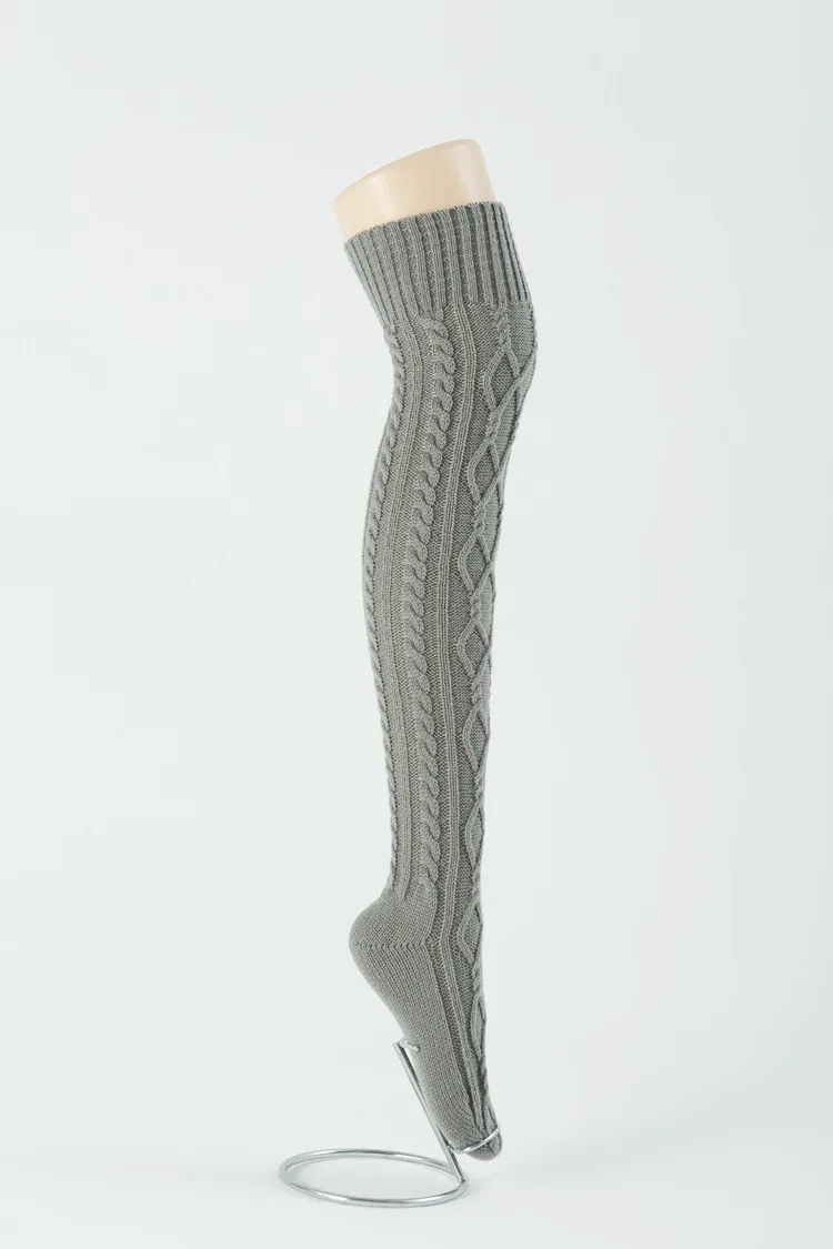 Вязаные носки выше колена, женские теплые гольфы, шерстяные носки, теплая Домашняя одежда, вязаные высокие зимние носки