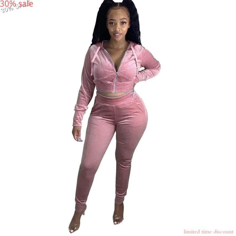 Женский комплект из 2 предметов велюровый тренировочный костюм с капюшоном и