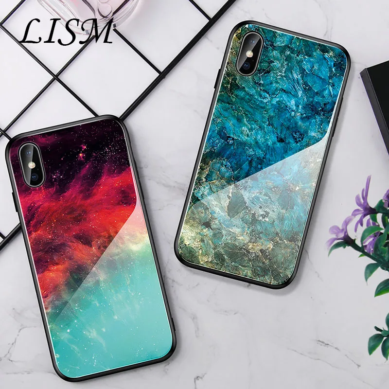 

Gradient glass cell phone case for iphone 7 XR case silicone for iphone 11Pro X 8 plus X XS 11ProMax case cover with Multicolor