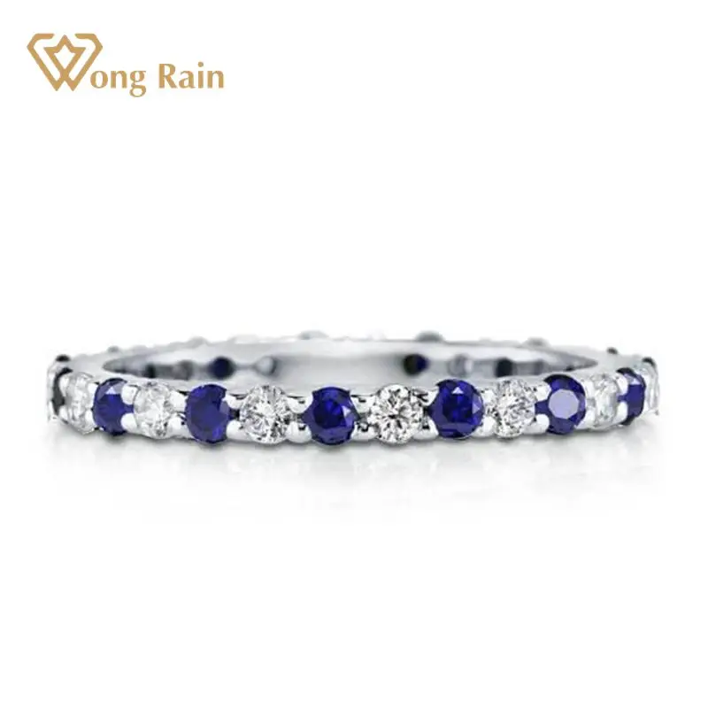 Wong Rain 925 Sterling Silver Lab Sapphire High Carbon Diamonds Gemstone Wedding Band Engagement Romantic Rings Fine Jewelry 1