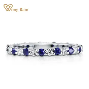 Wong Rain 925 Sterling Silver Lab Sapphire High Carbon Diamonds Gemstone Wedding Band Engagement Romantic Rings Fine Jewelry 1