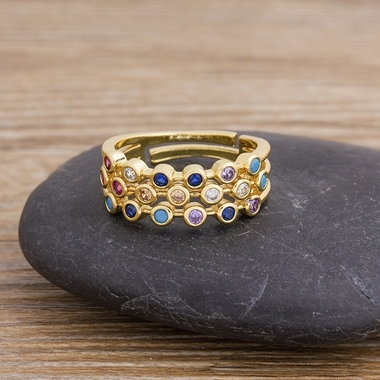 Sale Cross Star Moon Rings12 Styles Bohemia Rainbow Cubic Zircon Rings Women Copper Jewelry Adjustable Wedding Party Gifts