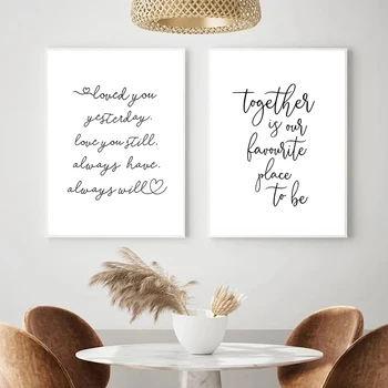 

Black White Minimalism Wall Art Canvas Poster And Print Together Love you Quote Canvas Painting Decorative Picture For Bedroom