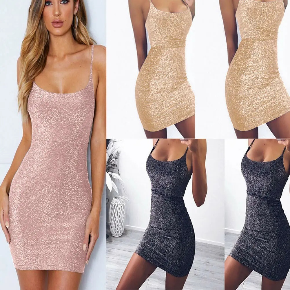 Горячая Для женщин ремешками блестящему топу Bodycon Коктейль вечернее Короткое мини платье для вечеринки Bikini Cover Up пляжная одежда