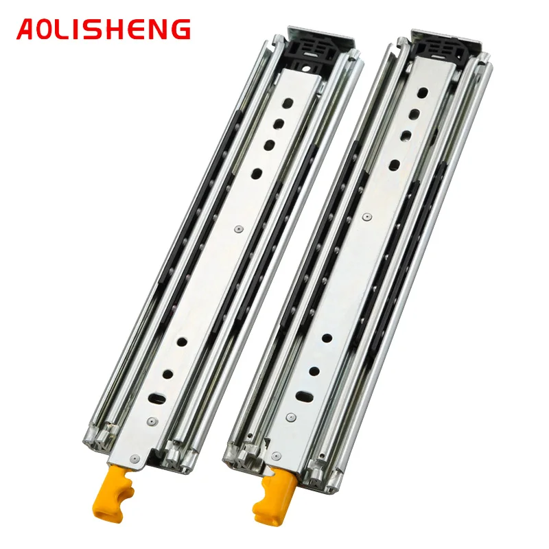 AOLISHENG Heavy duty slide rail with lock 76mm width 3 folds ball bearing telescopic Full Extension industrial drawer slide rail