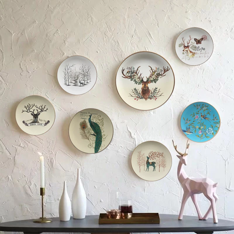 Lucky elk ceramic hanging plate, creative wall decoration, three-dimensional pendant, creative living room decoration 2