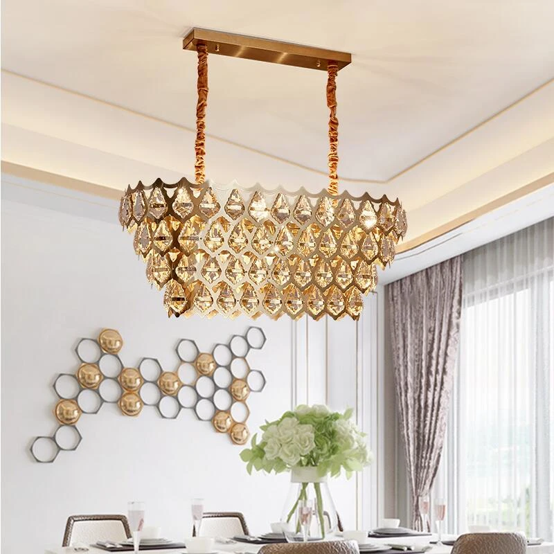 

Modern LED Crystal Chandelier LED Golden Rectangular Living Room Light Hollow Design Modern Villa Stainless Steel Decorative Lig