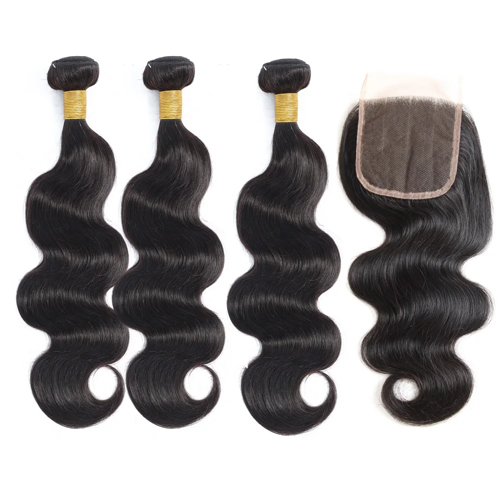 

MORICHY Peruvian Hair Bundles With Closure Body Wave Human Hair 3 Bundles with 4x4 Lace Closure Natural Color Non Remy hair