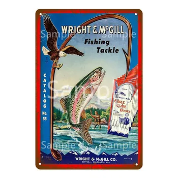 Small fishing tin sign vintage style 20cm x 30cm Wright and McGill 1