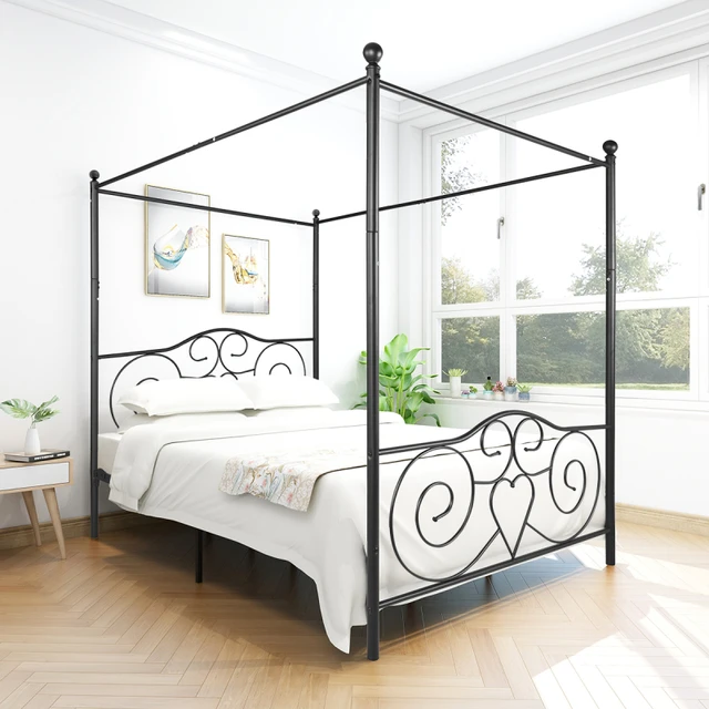 King Black Metal Canopy Bed Sale Cheapest