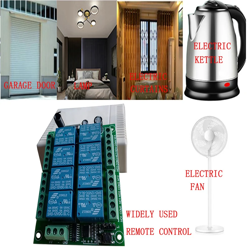 DC 12V 24V 8 CH Channels 8CH RF Wireless Remote Control Switch Remote Control System receiver transmitter 8CH Relay 433 MHz