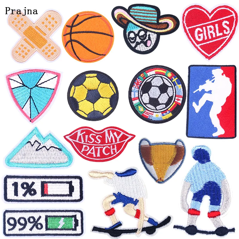 Prajna DIY Bandage Embroidered Patches For Clothing Sport Ball Patch Iron On Stickers Cute Patch Kiss Lip Badge Applique Decor F