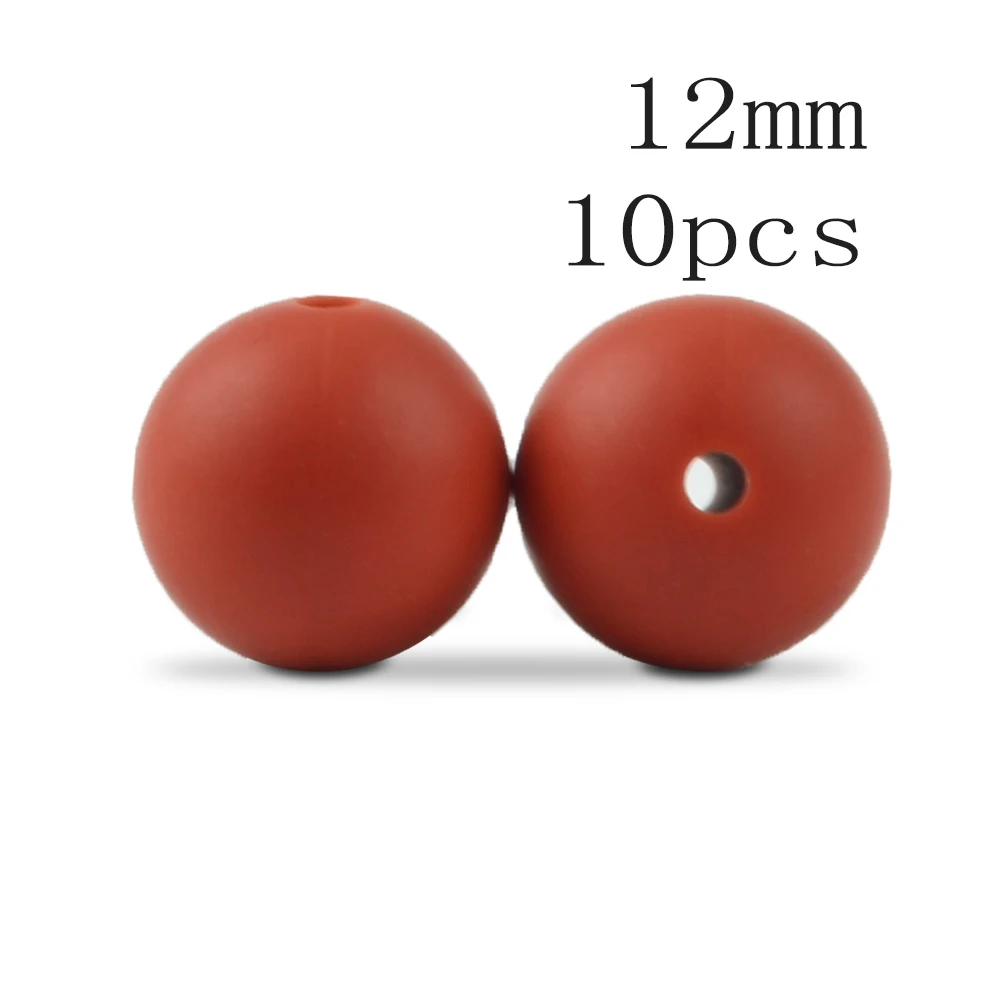 Brick red LOFCA 10 шт./лот, силиконовые бусины, 12 мм, свободные бусины, Детские Прорезыватели, игрушка без бисфенола, пищевого класса, DIY, жевательные ювелирные подвески, изготовление - Цвет: Brick red