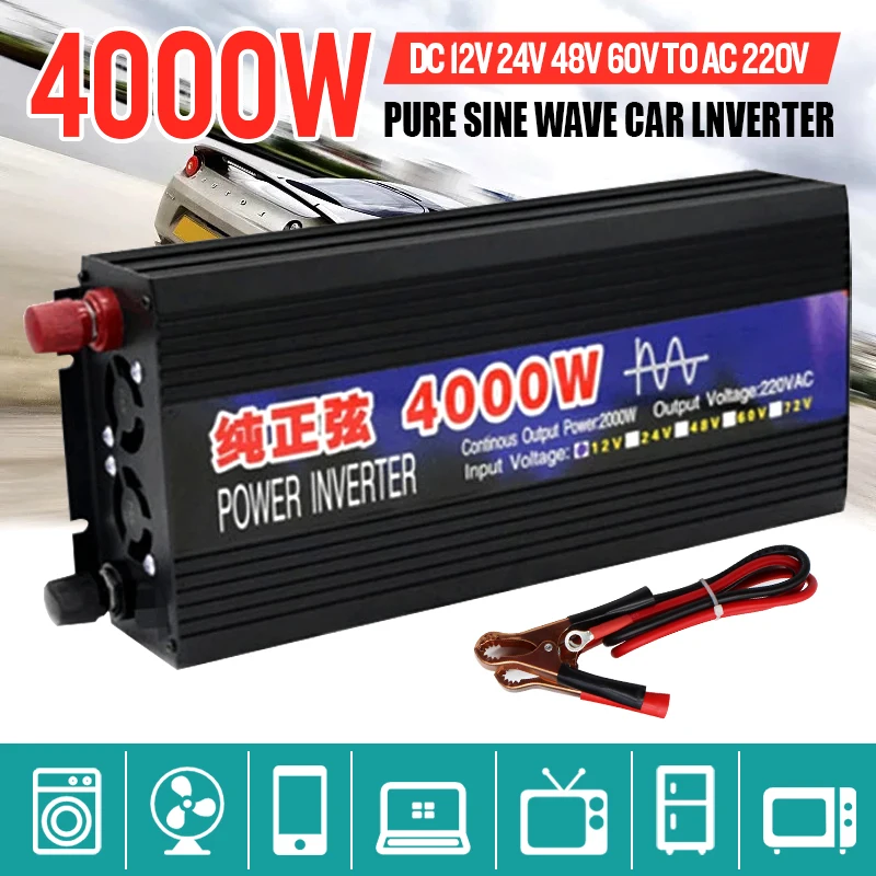 

3000W 4000W Pure Sine Wave Inverter DC 12V 24V To AC 220V 50Hz 60Hz Voltage Transformer Converter Solar Off Grid Power Inverters