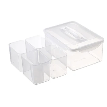 

4 Compartment Kitchen Food Multigrain Sealed Box with Lid Multi-Functional Kitchen Refrigerator Plastic Storage Storage Box