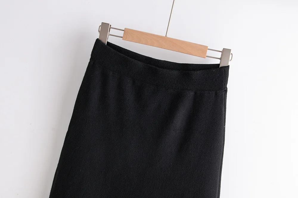 Женщины Frill Sweep Bodycon Knit Midi Skirt в клетку