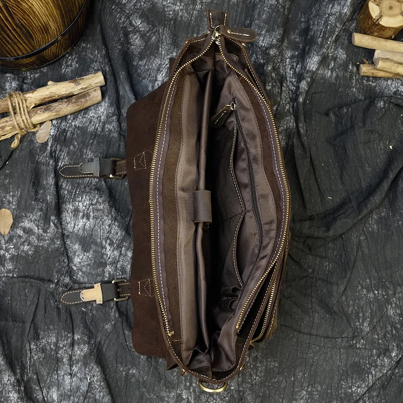 Dark Brown Unisex Large Leather Travel Laptop Bags Briefcase