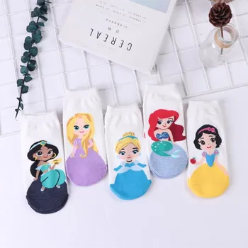 

Women Ankle Socks Mermaid Princess Anna Snow White Lovely Cotton Kawaii Harajuku Happy Funny Socks Short Socks Female Cute Sock