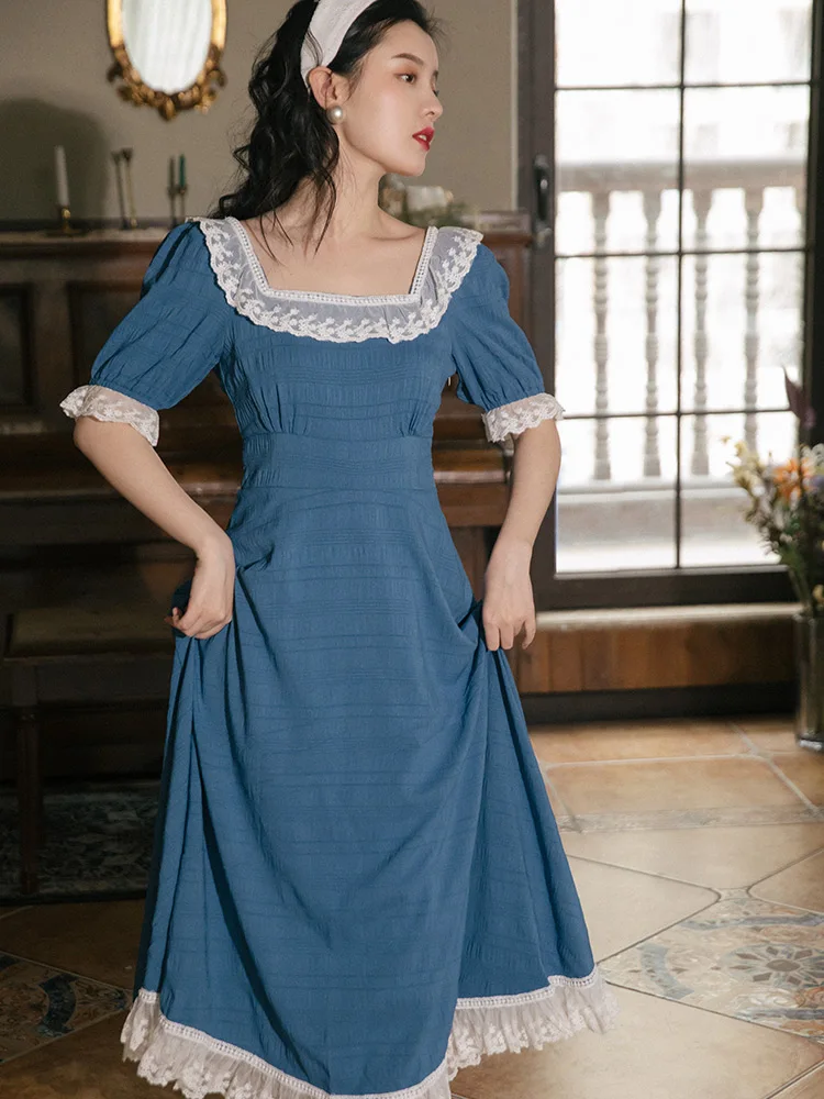 

2021 new fashion women's clothing Square Collar Vintage woman dress dresses
